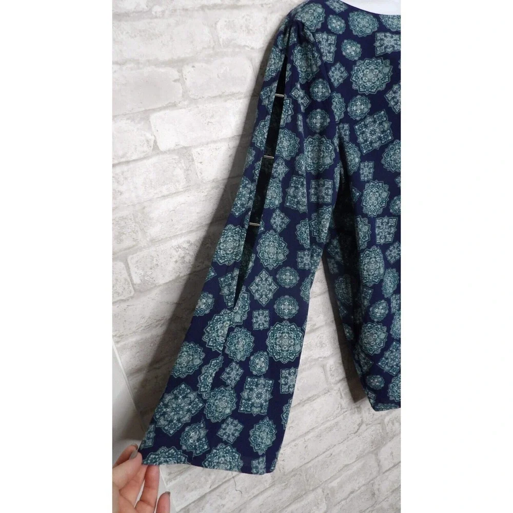 MICHAEL Michael‎ Kors Popover Top Teal Blue Navy Scoop Neck Open Sleeve Size XL